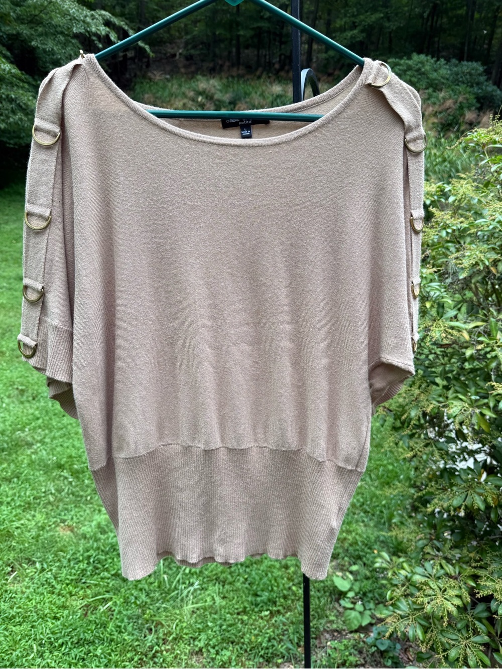 Charming Cable and Gauge Beige Ring-Accent Dolman Sweater